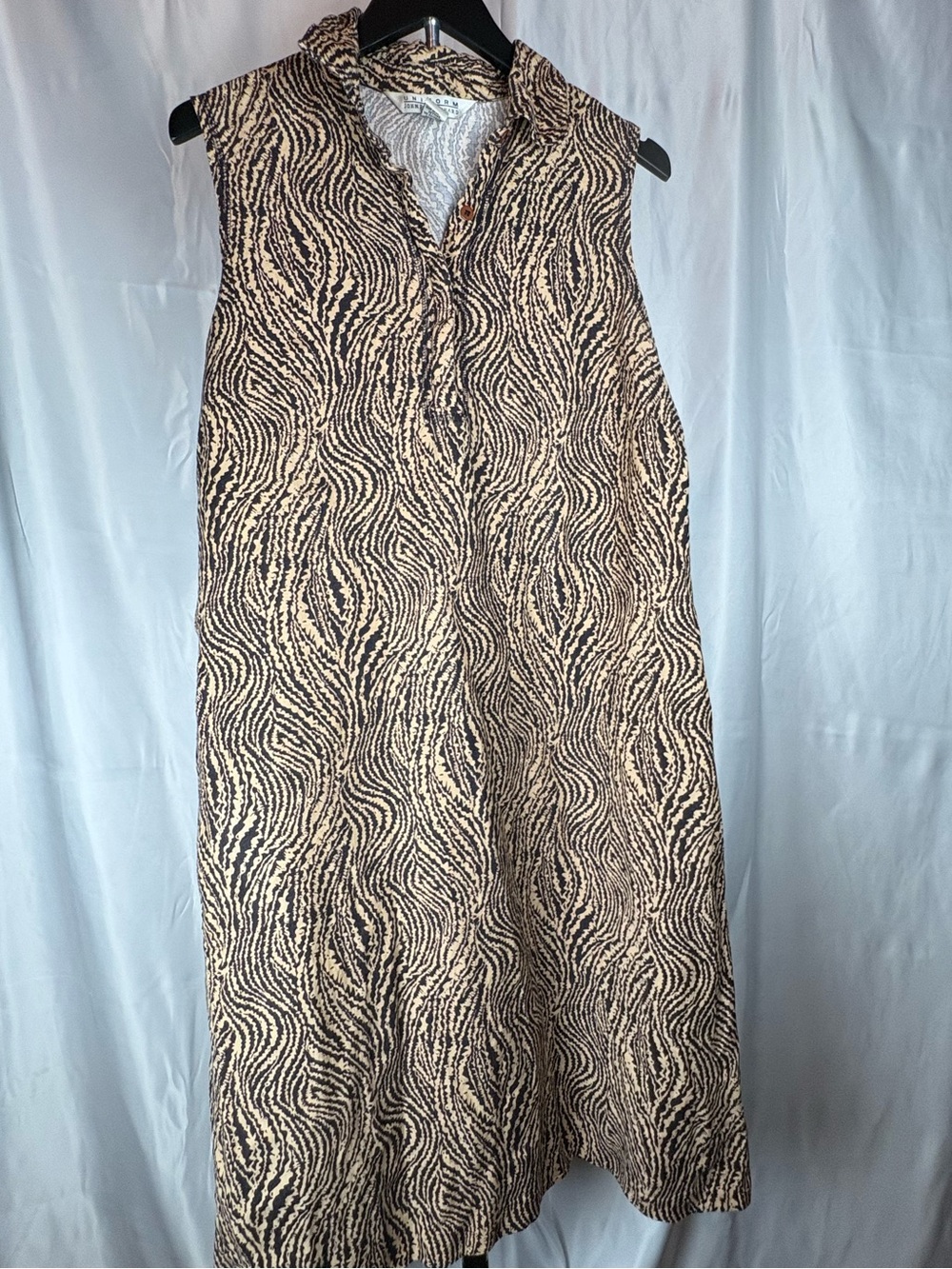 JohnPaulRichard Sleeveless Zebra-Print A-Line Dress in Brown and Cream